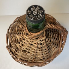 Vtg Wicker Wrapped Demijohn De Muller Spain Green Glass Wine Bottle 13” h x 9” w