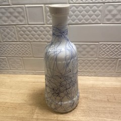 MCM Welch&rsquo;s Refreshment Wine Bottle Hazel Atlas Blue Drizzle Milk Glass 1955 Lid