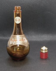 Vintage Small Amber Glass Bottle House of Kashu Japanese Plum Wine w/ Label, Lid