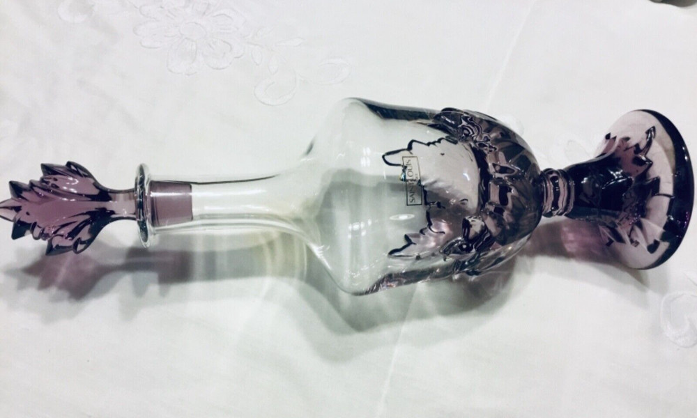 Vintage SAINT LOUIS France Crystal Clear Purple Wine Decanter Carafe