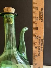 Vintage Hand Blown Green Glass Wine Bottle Decanter W/ Ice Chamber & Cork