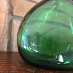 Vintage Emerald Green Glass Flask Style Wine Bottle 8.5&Prime; Tall