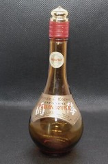 Vintage Small Amber Glass Bottle House of Kashu Japanese Plum Wine w/ Label, Lid
