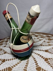 Vintage Chianti Wine Bottles Italy Green Multi-Color Decorative Basket Set