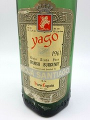 VINTAGE 1961 YAGO RIOJA SANTIAGO SPANISH BURGUNDY 14&Prime; SQUARE BASE BOTTLE