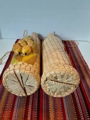 Wicker Rattan Straw Wine Bottle Carrier Holder Tiki Bar Floral Vintage