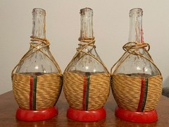 Lot of 3 Vintage Empty Chianti Wine Bottles Woven Straw Covered Fiasco Italy