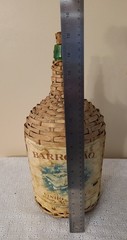 Vtg Wicker Wrapped Demijohn Barrocao Green Glass Wine Bottle 15.5”