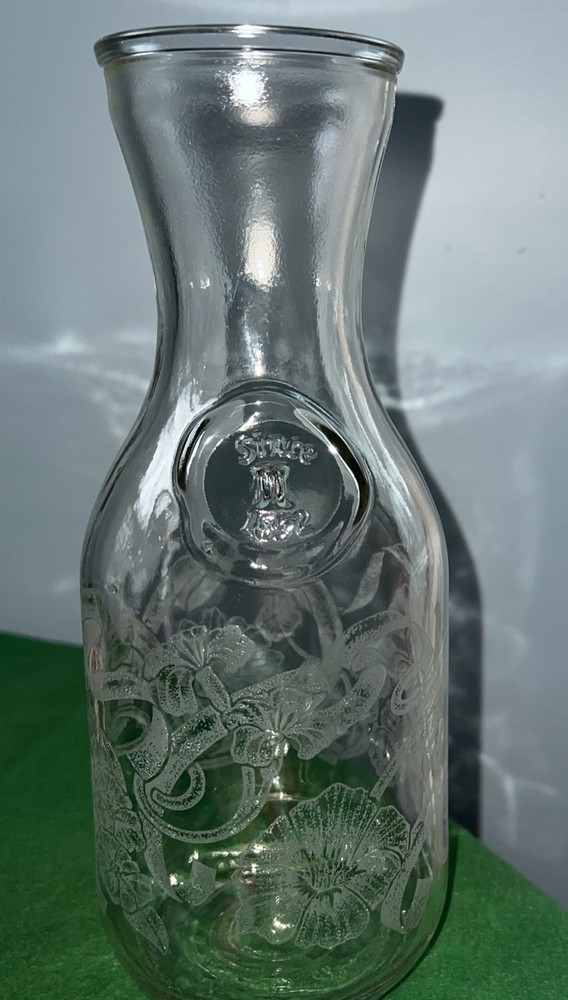 Vintage 1989 Floral Etched Norman Kosarin Carafe Paul Masson Vineyards Petunias