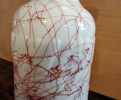 Vintage Hazel – Atlas Swirl Milk Glass Decanter Bottle W/Lid Excellent (K1)