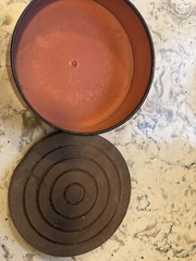 Vintage Italian Wine Bottle Coaster Cinnabar Red Metal Hand Painted/Wood Insert