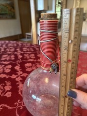 Vtg Round Bottom Glass Boiling Flask/Wine Bottle Wrapped Stem & Original CorkJUB