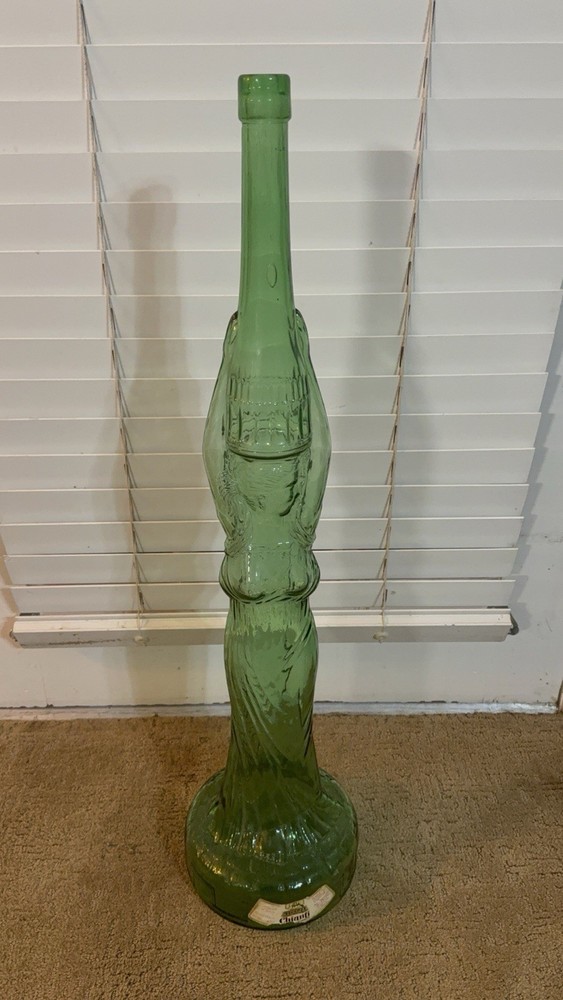 Mid Century Tuscan Chianti Wine Bottle Woman Shape 32” Green Glass VTG Rare
