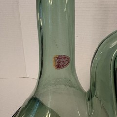 Vintage Hand Blown Wine Decanter W/ Spout & Ice Pocket Green Excellent Condition