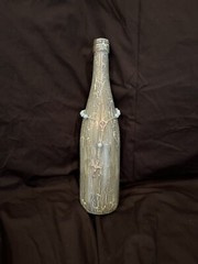 Beautiful Vintage Hand Painted Wine Bottle Green With Rosary￼
