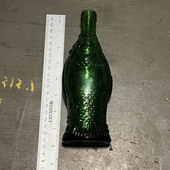 Green fish glass bottle 8in coastal nautical décor beach bar display piece TR8