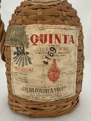 Quinta Lisbon Wine Portugal Vintage 1947 Wicker Wrapped Empty Glass Bottle