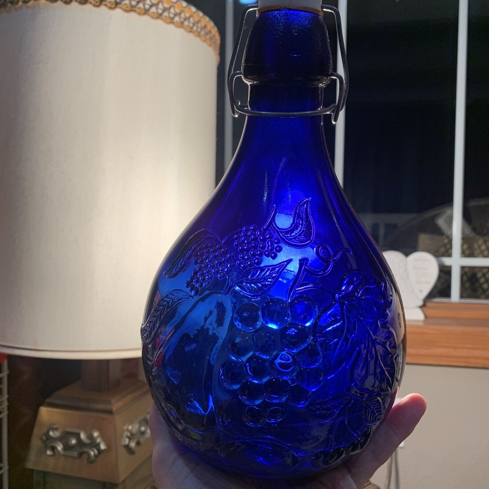 Vintage Hand Blown Casadis Milano Cobalt Blue « Jus de Fruits » Glass Jug Italy
