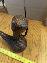 Vintage Tooled Leather Covered Wine Decanter 8” Tall Liquor MCM Oil See Photos