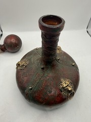 Vintage Antique Italian Leather Wrapped Wine Decanter Empty Made In Italy Unique