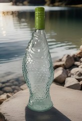 Vintage Glass Wine Fish Bottle Light Green 75CL 3 55mm App-12.5”Tall Empty