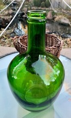 Vintage Emerald Green Glass Demijohn Wine Bottle in Wicker Basket Glass Carboy