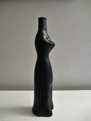 Black Cat Figural German Wine Bottle Satin Glass Mid-century Modern Style Nice!