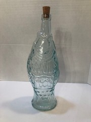 Vintage Wine Olive Oil Fish Shaped Bottle Bluish Green Clear Glass 13.5&Prime;x4&Prime;x3&Prime;