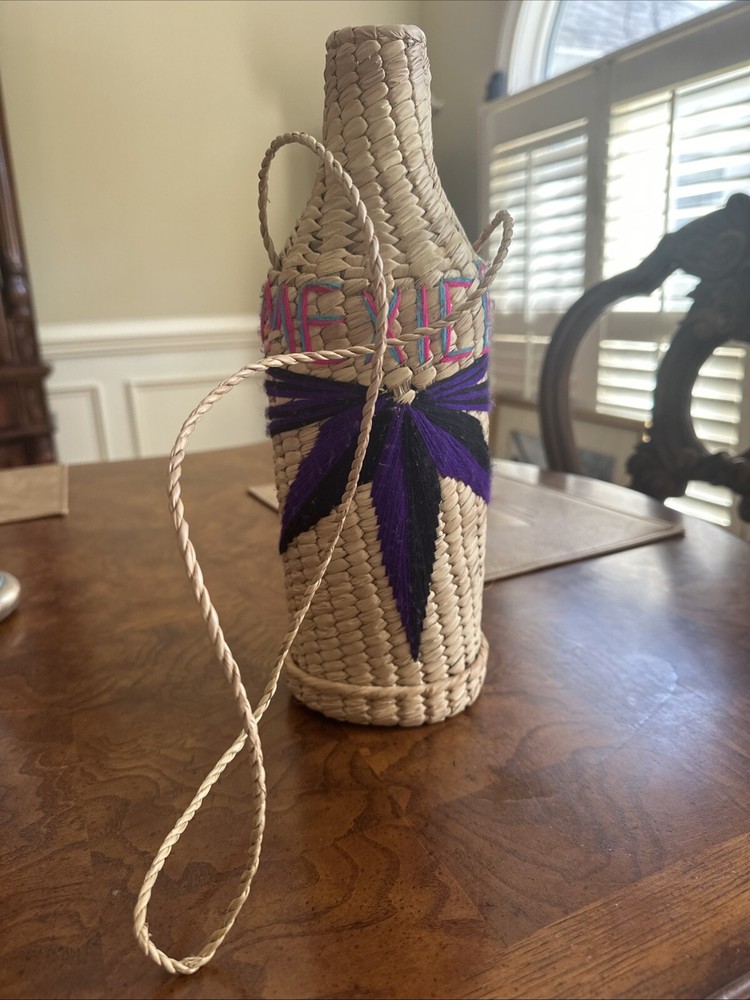 Mexican Straw Bottle Holder Insulator Tan Cooler