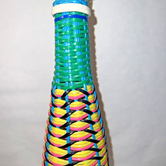 Vintage Viresa Plastic Wicker Wrapped Wine Bottle Boho Chic Spain colorful 15&Prime; H