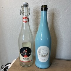 2 Empty Wine Bottles – Gemma di Luna Blue Moscato & Bella Bellina Swing Top
