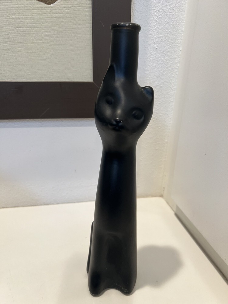 Mid Century Modern Retro Style Rheinhessen-Riesling Black Cat Wine Bottle 13&Prime;