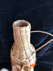 Wicker Rattan Straw Wine Bottle Carrier Holder Decorative Design Vintage Mid-mod