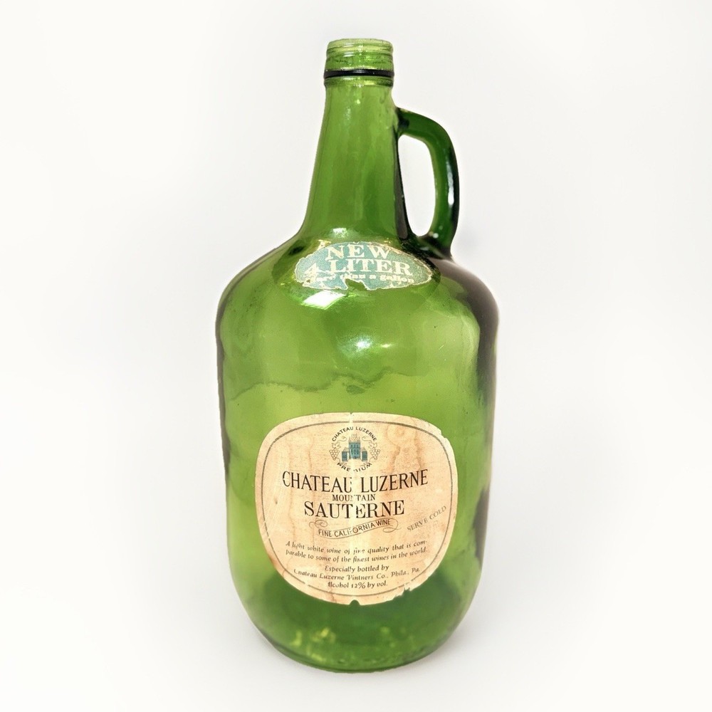 Vintage Chateau Luzerne 4 Liter Large Green Glass Wine Jug Bottle 13” Decor