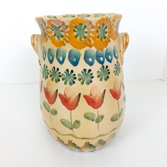 Vintage Italian Ceramic Wine Bottle Chiller Holder Terracotta Vase Hand Painted