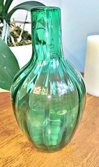 Vintage MCM Mid Century Blown Glass Wine Bottle Decanter Jug Green W/Handle