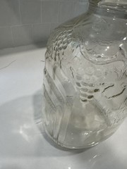 ANTIQUE GLASS WINE JUG GRAPE EMBOSSED ONE GALLON ART DECO BY BALL GLASS WITH CAP