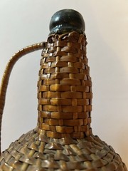 Vtg Wicker Wrapped Demijohn Glass Wine Bottle Rustic Boho Jug 11”