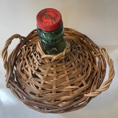 Vtg Wicker Wrapped Demijohn Dalmau Tarragona Green Glass Wine Bottle 13”h x 8.5”
