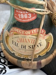 Vintage 1963 Chianti Val Di Sieve Green 1 Quart Wine Bottle in Basket Fiasco