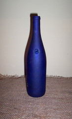BLU FROSTED VACATION DESTINATION WINE BOTTLE / HOLE IN BACK FOR STRAW LIGHTS