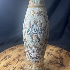 VTG Italian Roman Wine Bottle Ceramic Stone Finished TITVLVS Gold Tone Turquoise