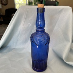 Vintage Cobalt Blue Ornate Glass Wine Bottle 11  » Tall