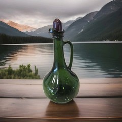 Vintage Wine World 1976 Green Glass Decanter Bottle 1.5 Litre Long Neck Handle.