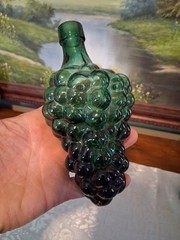 2- Vintage Italian Glass Grape Cluster Wine Decanters 1 Aqua Blue 1 Green