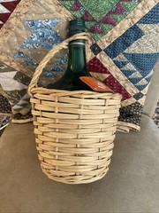 Viva Sangria Spain Vintage Green Glass Bottle In Woven Basket 1/2 Gal Empty