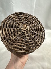 Old Glass Bubble Wicker Wrapped Bottle With Metal Screw Cork 10” Denver Antique