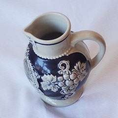 German Stoneware Bernkastel-Kues Wine Jug Cobalt Blue & White 6 Inch Tall