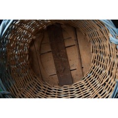 Carboy Demijohn Green Glass Wine Bottle In Blue Wicker Basket Vintage