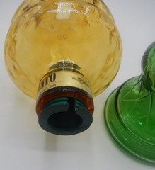 Vintage Rare Chianti Wine Bottle Decanter Lantern Oil Lamp Green Amber Glass 15&Prime;